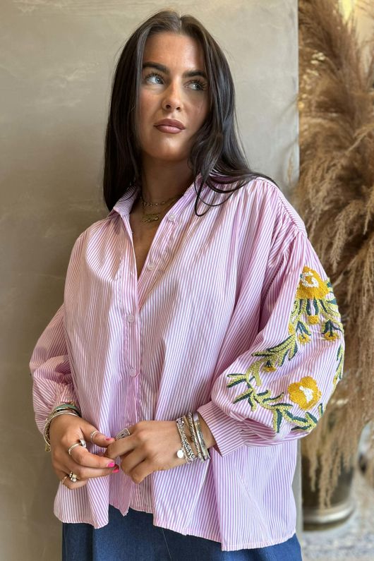 Hutton Crewel Work Shirt Pink